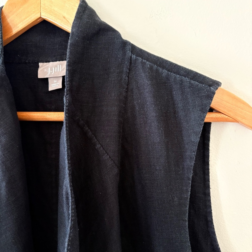 J.Jill 100% Linen sleeveless draped open-front vest black lagenlook pockets M - Picture 5 of 11